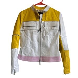 Flo Clo Youth Y14 Colorblock Leather Jacket Yellow White Pink NWT